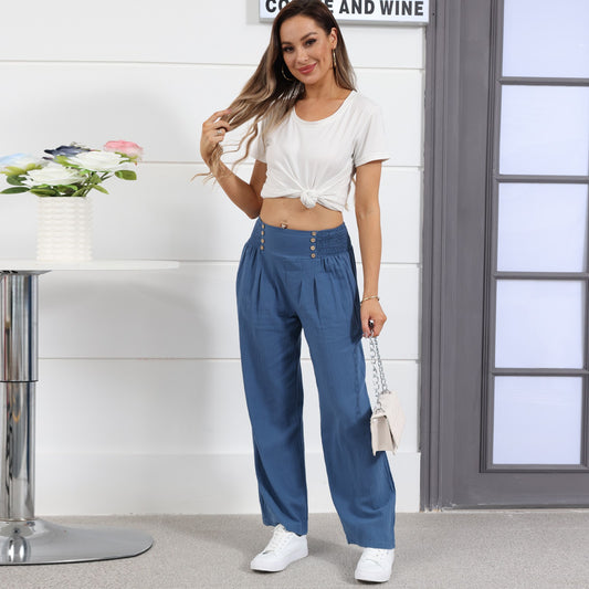 Lekkie Spodnie 'Paperbag' w Kolorze Ocean Blue